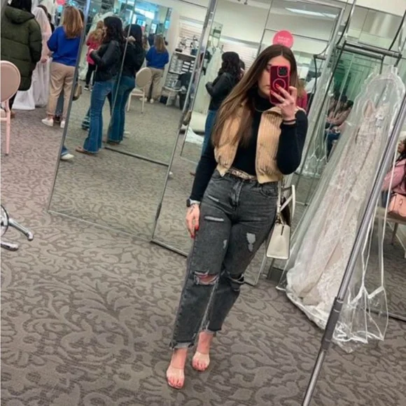 SHEIN MOOSTA beige tan Zip Up Vest Padded Coat For Winter - Picture 5 of 7